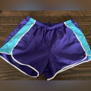 Purple and blue running shorts